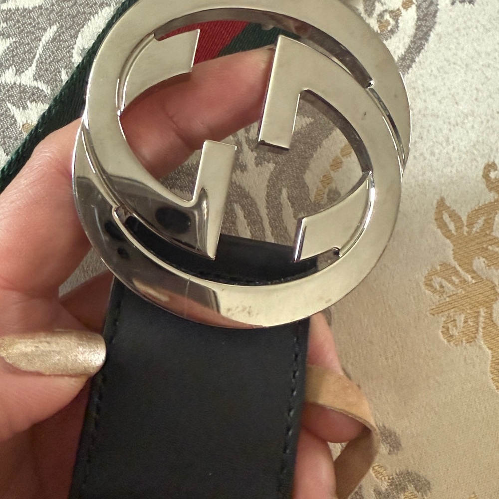 Gucci Green and Red Belt with Silver Buckle - Picture 4 of 8